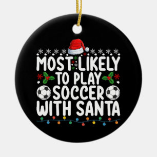 Ornamento De Cerâmica Mais Propenso a Jogar Futebol com o Natal do Papai