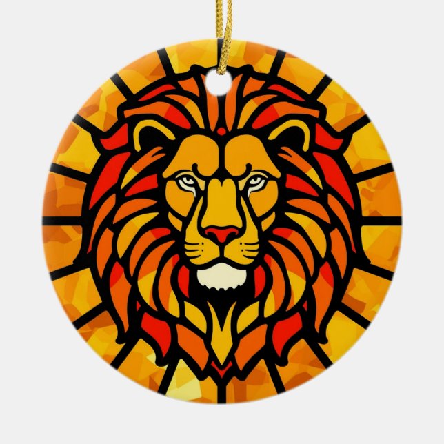 Ornamento De Cerâmica Majestic Lion Sunburst Circle Design (Frente)