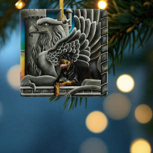 Ornamento De Cerâmica Majestoso Castelo de Fantasia Sombria Rottweiler G