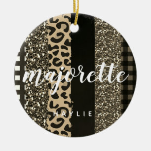 Ornamento De Cerâmica Majorette Faux Cheetah e Glitter personalizados