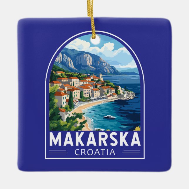 Ornamento De Cerâmica Makarska Croácia Viagem Art Emblem (Frente)