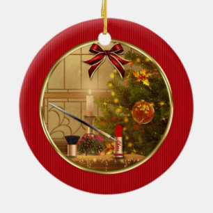 Ornamento De Cerâmica Makeup Cosmetics Red Christmas Holiday Ornament