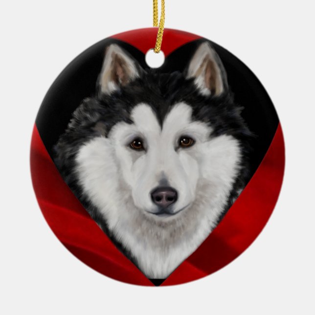 Ornamento De Cerâmica Malamute do Alasca (Frente)