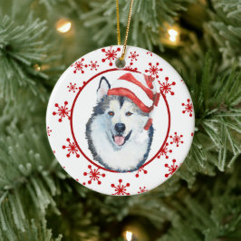 Ornamento De Cerâmica Malamute Santa Hat Snowflake Ornament Cerâmico