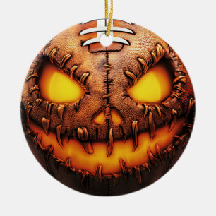 Ornamento De Cerâmica Malandro Futebol Pumpkin Rosto Halloween