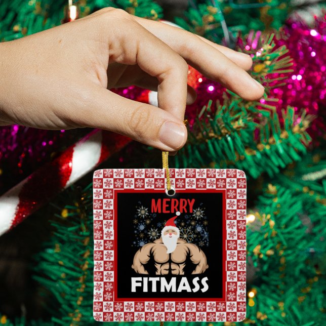 Ornamento De Cerâmica Malhação Engraçada Pensou no Treinador de Natal Fi (Funny fitness themed ornament.)
