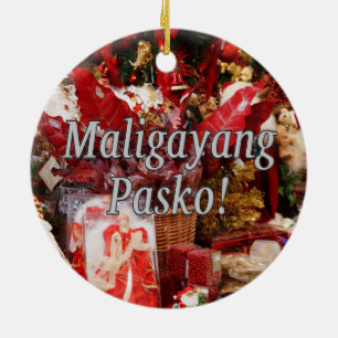 Ornamento De Cerâmica Maligayang Pasko! Feliz Natal em Tagalog Wf