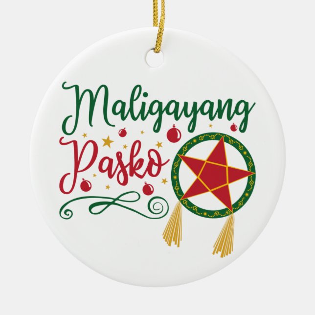 Ornamento De Cerâmica Maligayang Pasko Filipino Natal Filipinas (Frente)