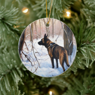 Ornamento De Cerâmica Malinois Belga Deixar Neve Natal