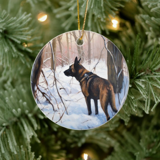 Ornamento De Cerâmica Malinois Belga Deixar Neve Natal (Árvore)
