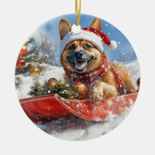 Ornamento De Cerâmica Malinois Belga em Trenó Let it Snow Natal