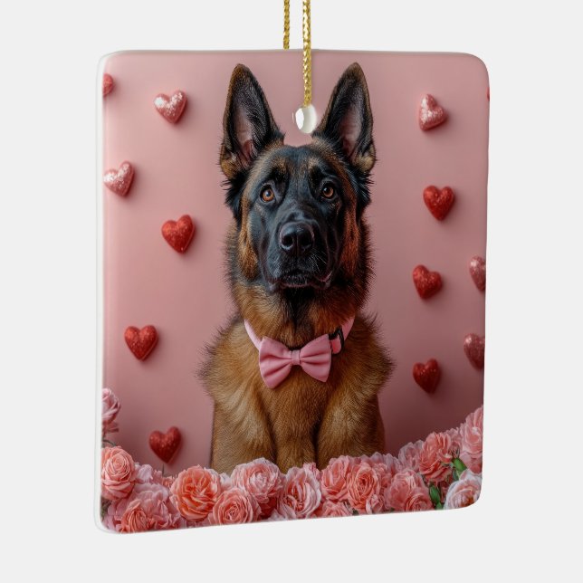 Ornamento De Cerâmica Malinois belgas com Rosas - Dia de os namorados (Direito )