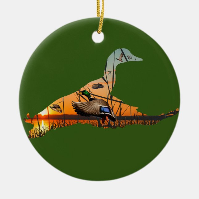 Ornamento De Cerâmica Mallard Ornament Personalizável, Pato Voador (Frente)