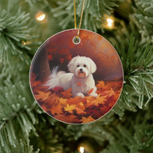 Ornamento De Cerâmica Maltês nas Folhas do outono caem inspiração (Árvore)