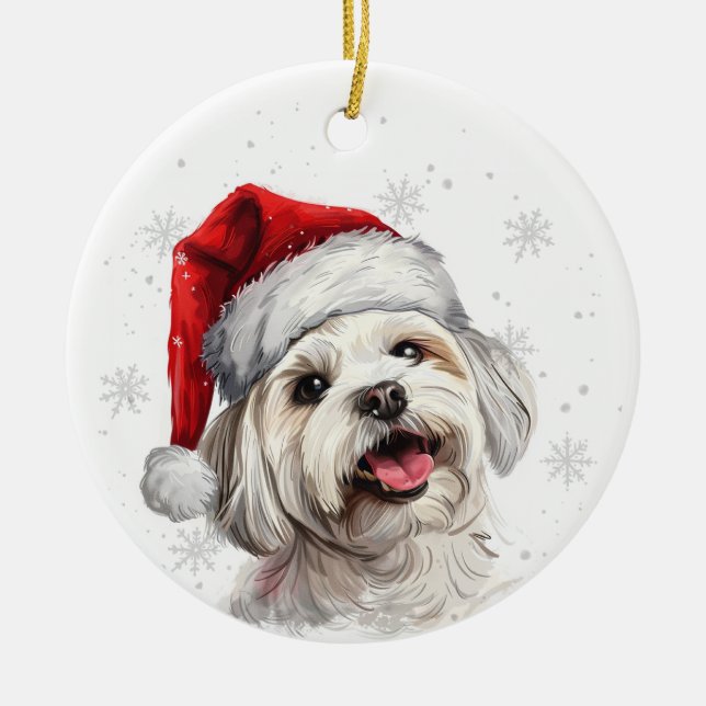 Ornamento De Cerâmica Maltese Dog Christmas Personalized (Frente)