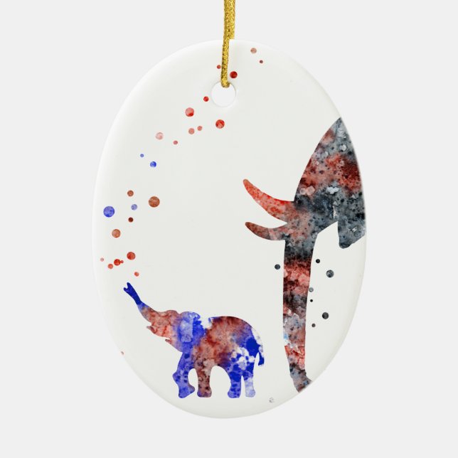 Ornamento De Cerâmica Mamã e bebês elefante, família do elefante (Frente)