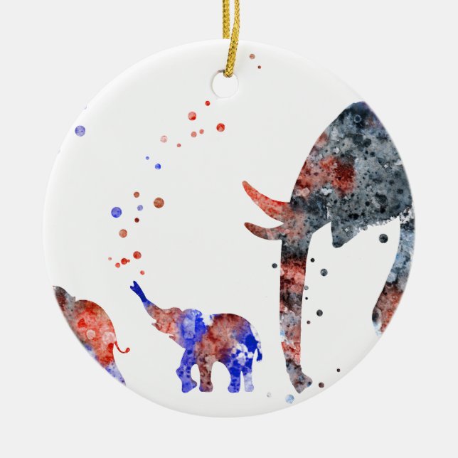 Ornamento De Cerâmica Mamã e bebês elefante, família do elefante (Frente)