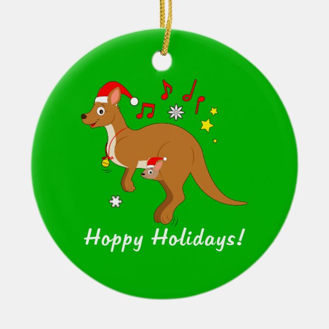 Ornamento De Cerâmica Mamã e Joey do canguru em feriados Hoppy do Natal (Frente)