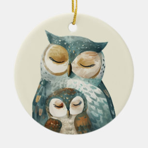 Ornamento De Cerâmica Mama Owlet Watercolor Dia de as mães