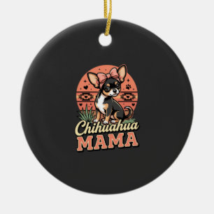Ornamento De Cerâmica Mamãe Chihuahua Fofa com Laço Mãe de Cachorro