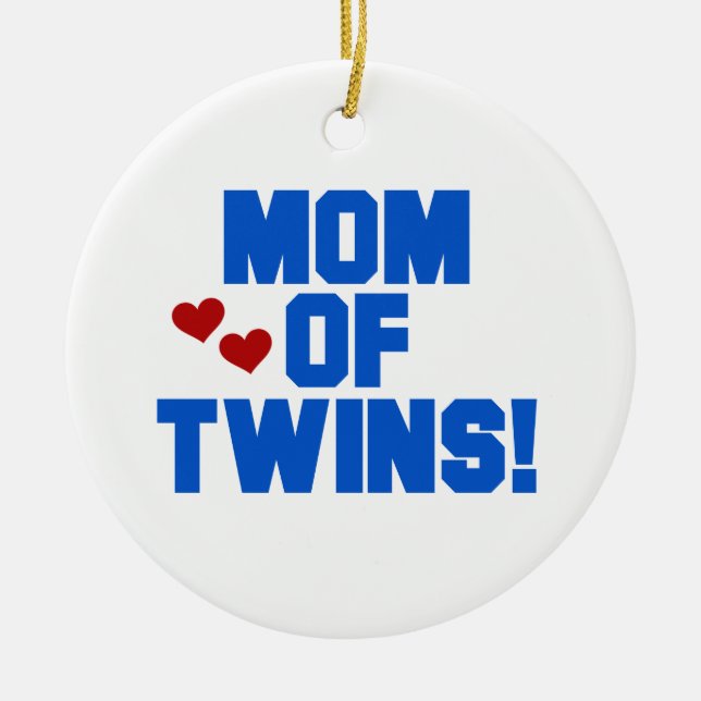 Ornamento De Cerâmica Mamãe de Twins Blue Text Gifts (Frente)