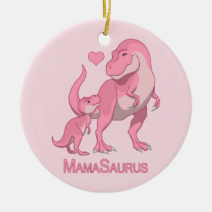 Ornamento De Cerâmica MamaSaurus T-Rex e dinossauros do bebé
