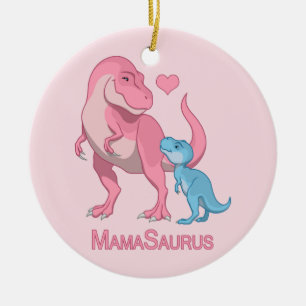 Ornamento De Cerâmica MamaSaurus T-Rex e dinossauros do bebé