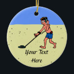 Ornamento De Cerâmica Man Metal Detecting Beach<br><div class="desc">Um homem que detecta metal numa praia.</div>