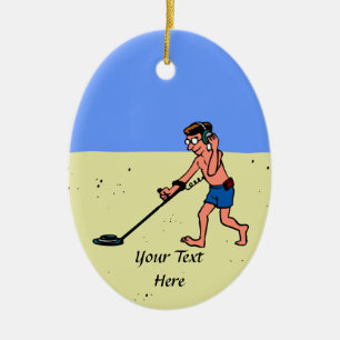 Ornamento De Cerâmica Man Metal Detecting Beach