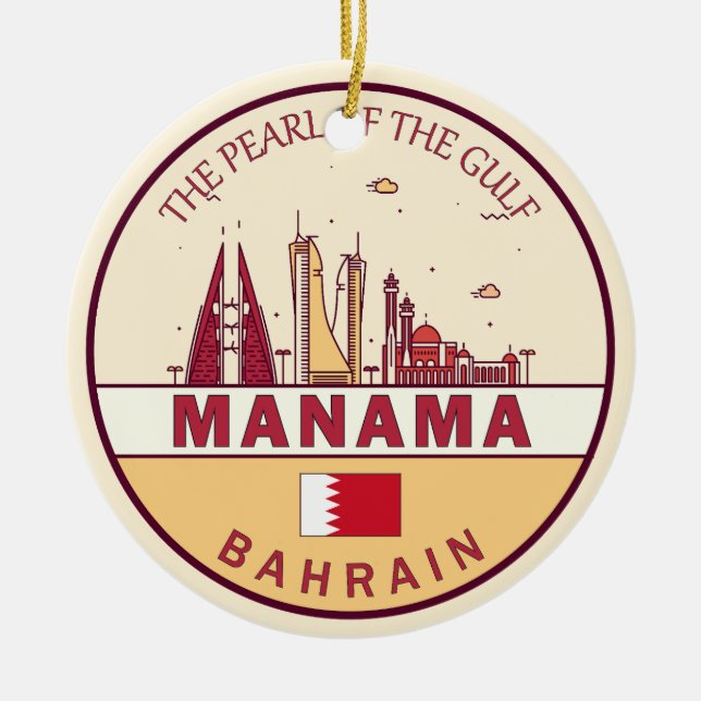 Ornamento De Cerâmica Manama Bahrain City Skyline Emblem (Frente)