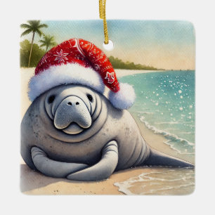 Ornamento De Cerâmica Manateado Personalizado no Natal