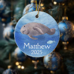 Ornamento De Cerâmica Manatear Lover - Cor de água Personalizada<br><div class="desc">Este design pode ser personalizado na área fornecida pela alteração da foto e/ou do texto. Ou pode ser personalizado clicando em Personalizar este Modelo e, em seguida, escolhendo o clique para personalizar mais a opção e excluir ou alterar a cor do plano de fundo, adicionar texto, alterar a cor ou...</div>
