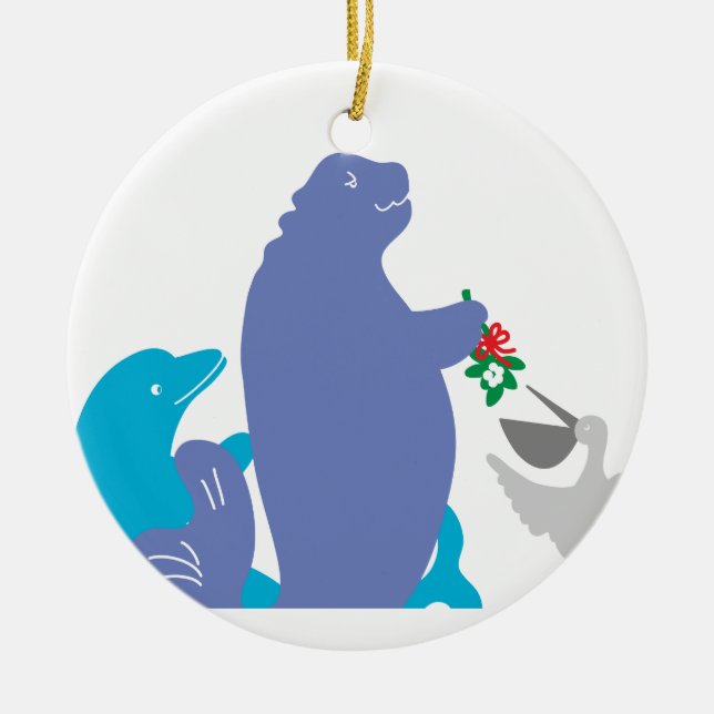 Ornamento De Cerâmica Manatee Holiday Ornament (Frente)