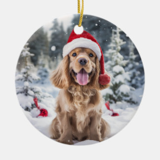 Ornamento De Cerâmica Manchete de Natal do Cachorro Americano
