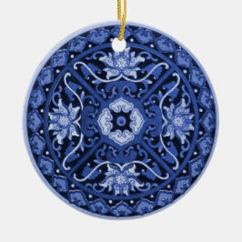 Ornamento De Cerâmica Mandala Azul e Branco Chinês Antiquado