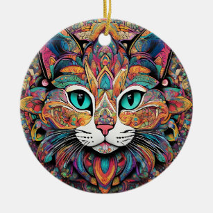 Ornamento De Cerâmica Mandala Cat