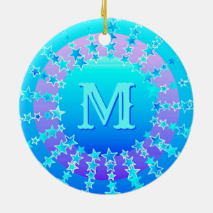 Ornamento De Cerâmica Mandala das Estrelas - Gradiente de Satin Turquesa