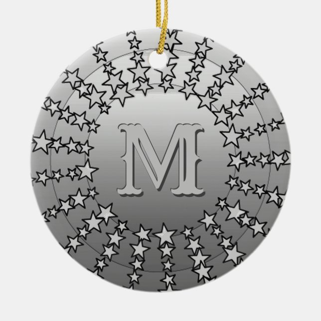 Ornamento De Cerâmica Mandala de Estrelas, Cinza de Prata Gradiente (Frente)