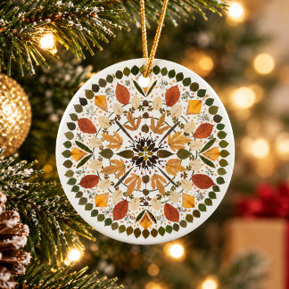 Ornamento De Cerâmica Mandala de Flor Prensada l Floral Botânico de Outo