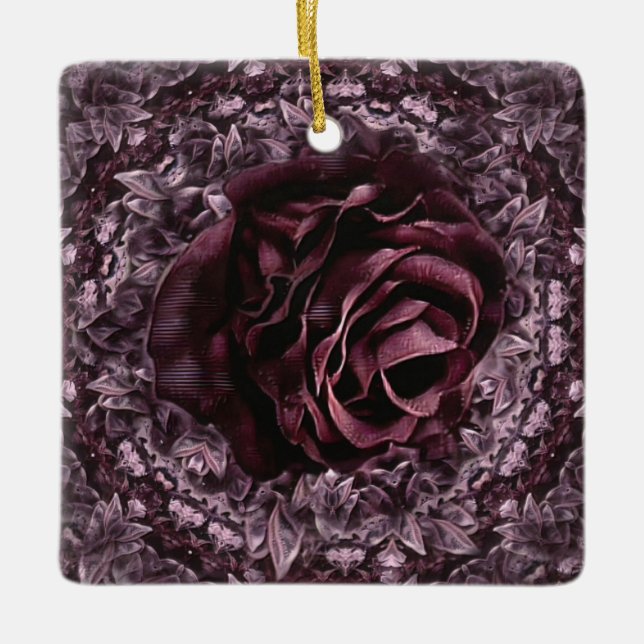 Ornamento De Cerâmica Mandala de Rosa  (Frente)