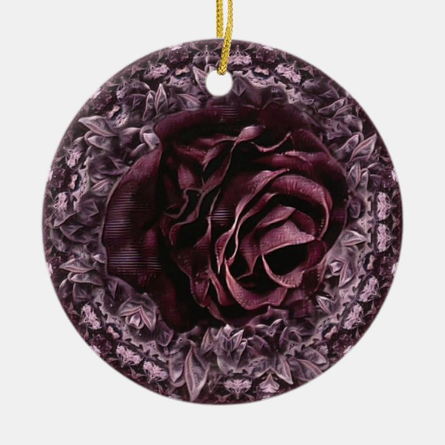 Ornamento De Cerâmica Mandala de Rosa  (Frente)