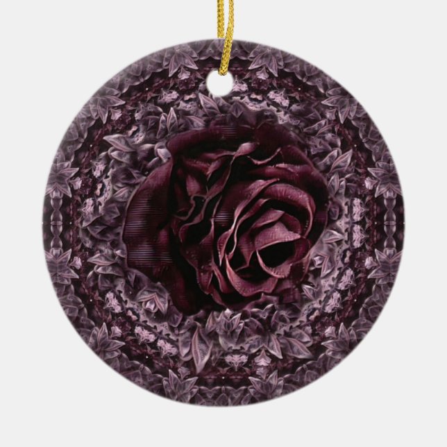 Ornamento De Cerâmica Mandala de Rosa  (Frente)