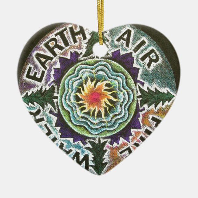 Ornamento De Cerâmica Mandala de Sun de quatro elementos (Frente)