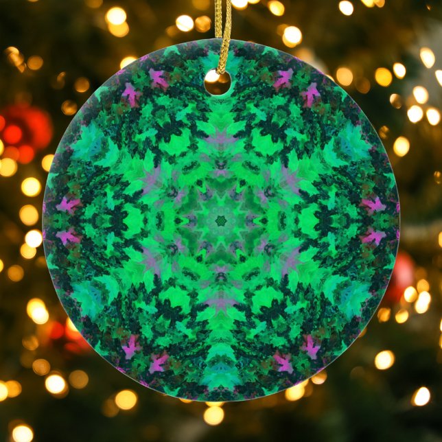 Ornamento De Cerâmica Mandala digital verde e roxo (Criador carregado)