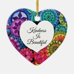 Ornamento De Cerâmica Mandala do arco-íris da aguarela com coração