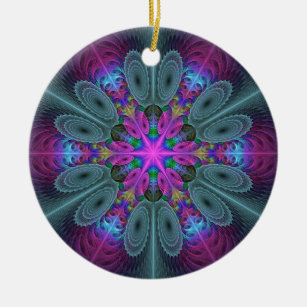 Ornamento De Cerâmica Mandala Do Centro De Arte Fractal Colorida Com Ros