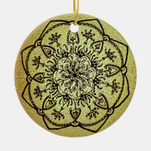 Ornamento De Cerâmica Mandala dourada do feriado