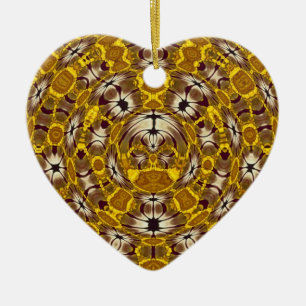 Ornamento De Cerâmica Mandala Floral Boho Dourada Padrão