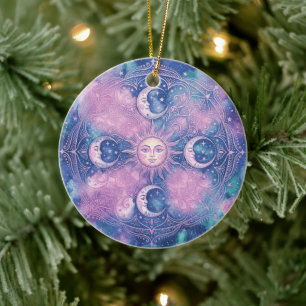 Ornamento De Cerâmica Mandala Galáxia Nebulosa do Sol e Lua Celestiais