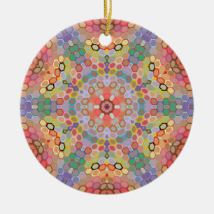 Ornamento De Cerâmica Mandala Hexagonal Arco-íris